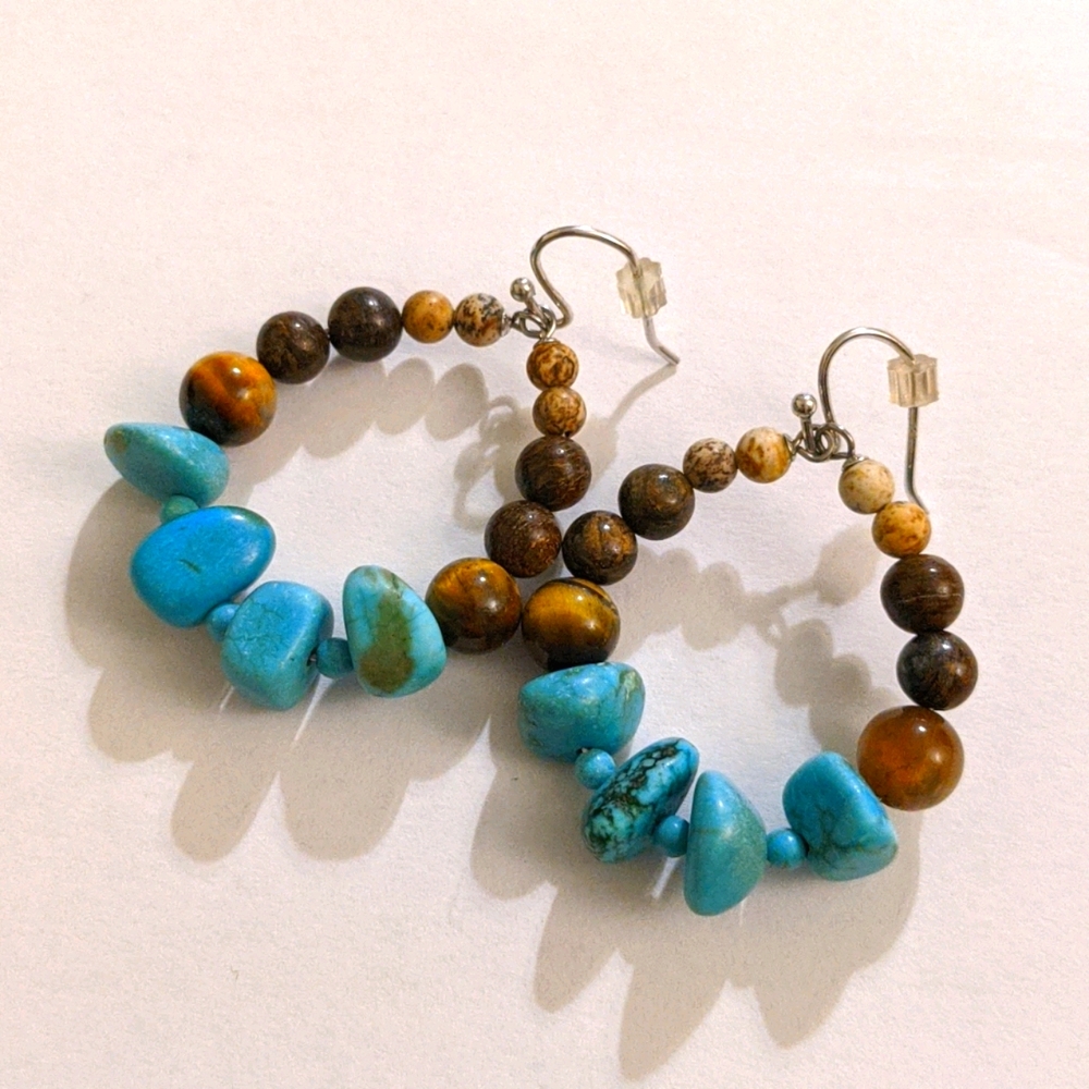 925 Turquoise and Brown Stone Hoops